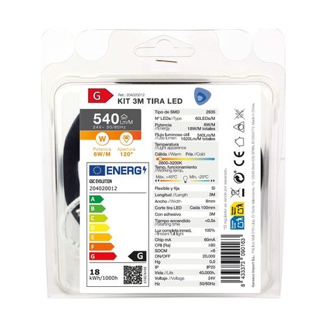 Kit 3M Tira de LED 6W/M IP20 2800K-3200K preparado