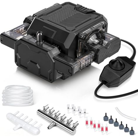 18W Aquarium Luftpumpe mit 6 Einstellbar Ausgängen, Aquarium Pumpe Bis Zu 2700L/H, Regelbare Teichbelüfter für Gartenteiche mit 6 Luftsteine, Pumpe für Aquarien mit Allem Zubehör (1/5)