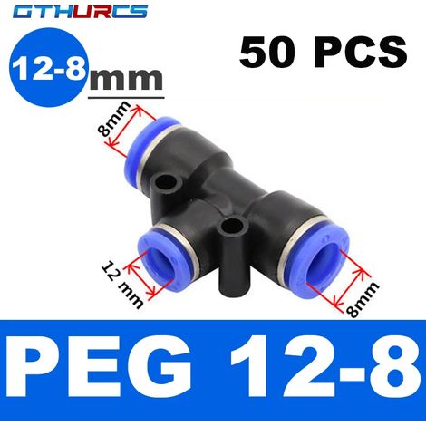 Raccords pneumatiques en T 3 voies (PEG 8-12-8, lot de 50) pour connecteur pneumatique Quick Air. (1/5)