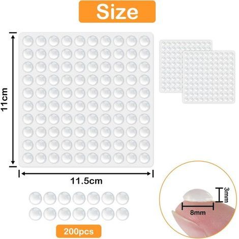 200 Pièces Patin Silicone, Tampon Silicone Transparent Butées de Protection en Caoutchouc Tampon de Porte Autocollant pour Porte Armoire Tiroir Chaise Couvercles de Toilettes (1/4)
