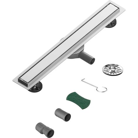 Caniveau de Douche en Acier Inoxydable avec Siphon 360°, Odeur et Filtre de Cheveux 2 en 1 Drain de Sol 70cm Extra Plat pour Salle de Bain (1/5)