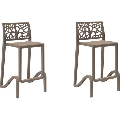 Sgabello bar alto H. seduta 65 cm con schienale TETI Tortora set 2 pezzi (1/2)