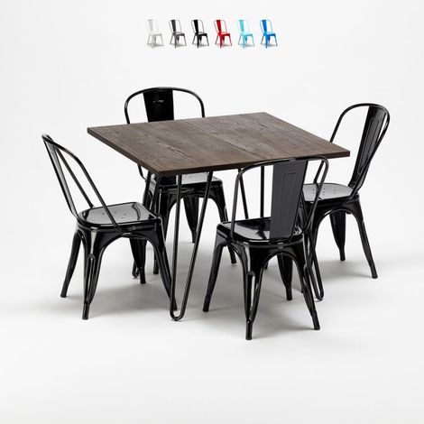 table + 4 chaises métal et bois au style industriel pigalle - Noir (1/5)