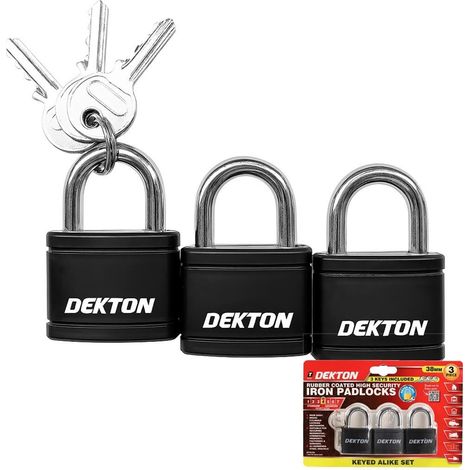 Dekton 3pc 38mm Short Shackle Iron Padlock Set Keys Alike Pack Security Outdoor