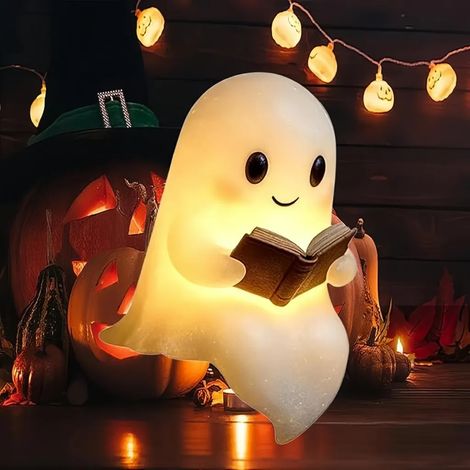 Veilleuse fantôme d'Halloween, lampe de lecture fantôme 3D LED mignonne, décoration d'Halloween pour chambre ou fête (Grande - 21 cm) (1/5)