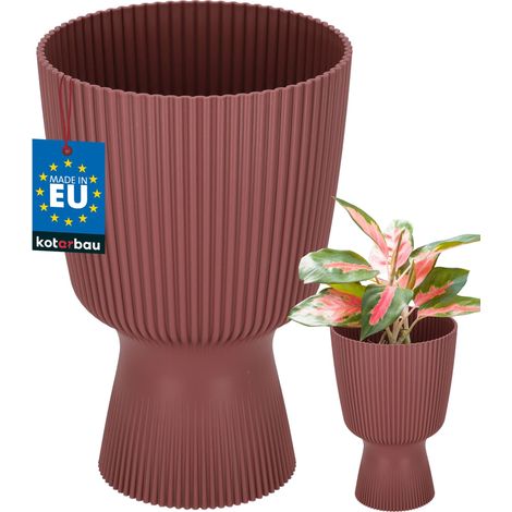 KOTARBAU® Pot de Fleur Ø 14 cm - Pot de Fleur Interieur - PVC - Pot de Fleur Exterieur - Pot pour Plante avec Socle - Nervuré - Forme de Coupe - H: 21 cm - Marsala (1/4)