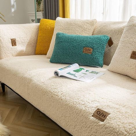 Samt Sofabezug 1/2/3/4 Sitzer L-Förmige Sofaüberwürfe Ecksofa/Couchbezug Anti-Rutsch Sofaschutz für Haustiere/Hunde Ultra-Weich-Beige 70x150cm Rechteck