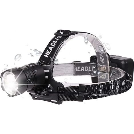 Lampe frontale rechargeable, lampe frontale LED super lumineuse, puissante lampe frontale LED étanche Support de phare Zoom 3 modes de commutation alimentés par pour la randonnée, la course, la répara