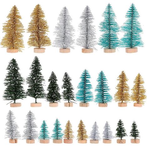 Lot de 24 mini sapins de Noël décoratifs à trois étages avec socle en bois-4X3CM (1/3)