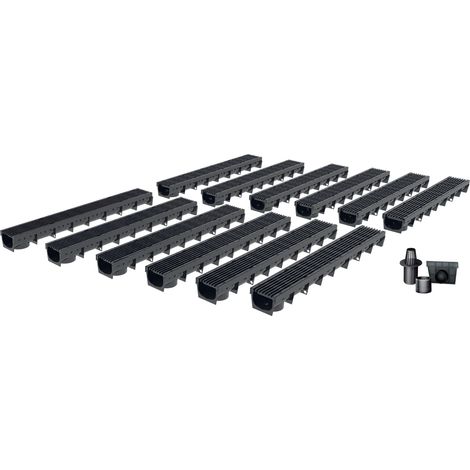 MEA – Pack de 12 caniveaux d'évacuation en plastique recyclé noir – Largeur utile 10 cm – Résistance classe A15 – Installation rapide (1/5)