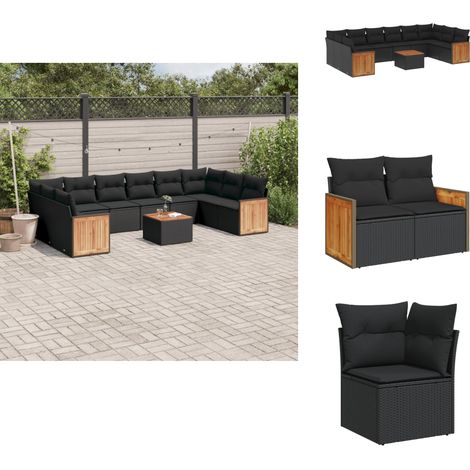 Salon de jardin 11 pcs avec coussins noir résine tressée - Ensemble Salon De Jardin - Meuble Extérieur - Salon De Jardin Pliable - Mobilier De Jardin - Chaise Longue (1/5)