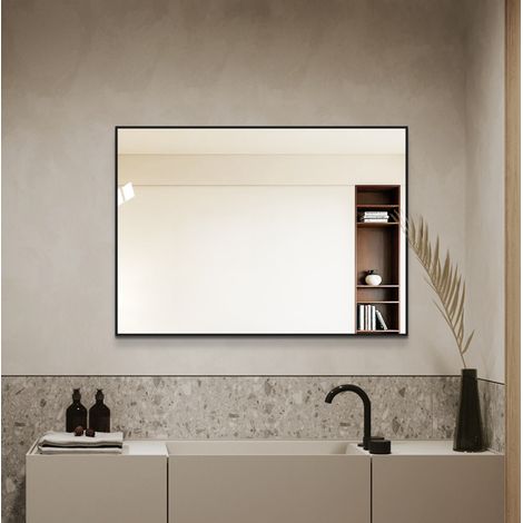 Miroir de salle de bain 50x70 cm, cadre en aluminium noir, pose horizontale ou verticale DESVIAE (1/5)