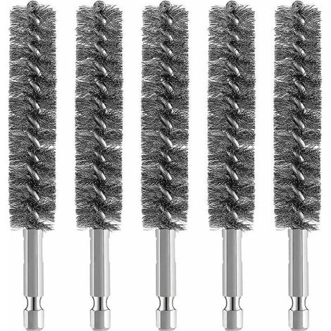 5pcs Brosse MéTallique de Brosse D'AléSage D'Acier Inoxydable pour la Brosse MéTallique de Nettoyage de Perceuse Brosse D'Acier Inoxydable avec la PoignéE de Tige Hexagonale (1/5)