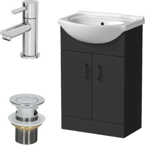 560mm Matt Black Bathroom Vanity Unit Basin Freestanding Malmo Tap & Waste Set (1/5)
