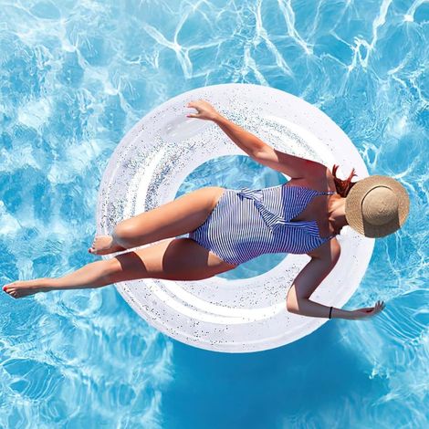 Bouée de natation gonflable à paillettes, flotteur de piscine, flotteur de piscine pour adultes, bouée de natation à paillettes transparentes, jeux d'eau gonflables pour piscine et plage (1/5)