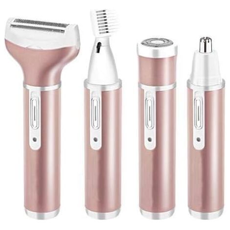 Rasoir électrique 4 en 1 pour femmes (or rose), épilateur indolore, USB-AquaForge