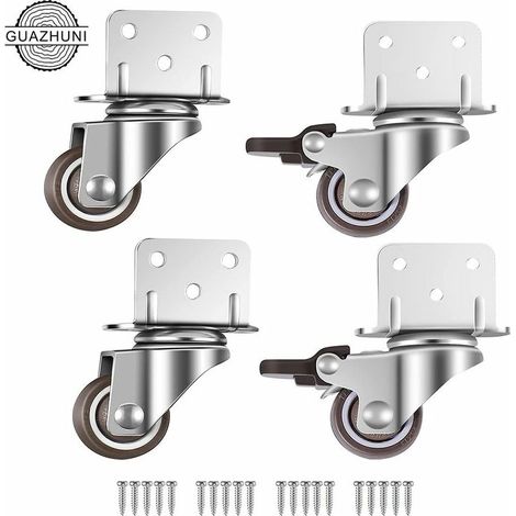 Set of 4 25mm swivel casters with brake for furniture and planters, L-shaped mounting plate RTGPT (1/4)