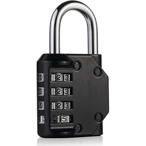 4 Digit Combination Padlock, Combination Lock, Waterproof Metal and Plated Steel Combination Clasp (One Pieces) - Black (1/4)