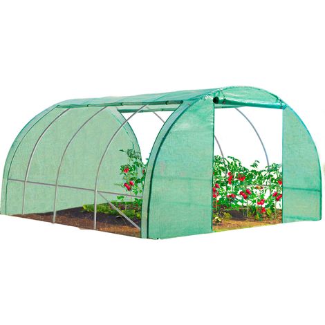 Idmarket – Serre tunnel 4 saisons 12m² – Structure acier galvanisé – Bâche anti-UV 140 gr/m² – 4 fenêtres avec moustiquaire – Dimensions 4x3m