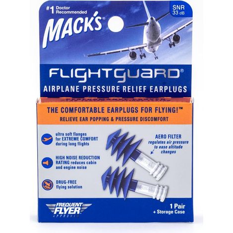 Bouchons d'oreilles anti-pression pour avion – 26 dB NRR, 33 dB SNR – Bouchons d'oreilles de voyage confortables et sûrs pour la pression de l'air volant, les douleurs d'oreille et (1/5)