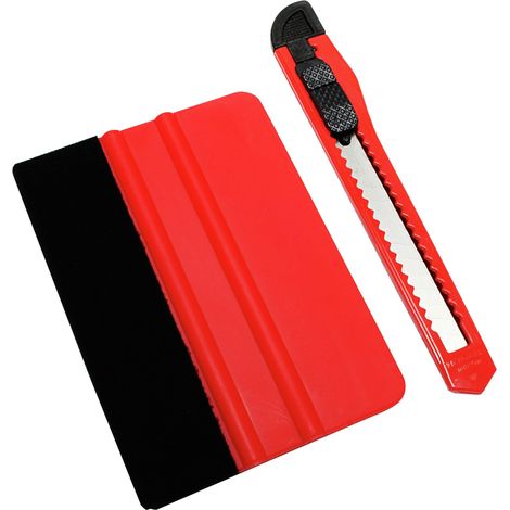 Kit Raclette + Cutter pour Film de fenêtre, 10 x 7 cm (raclette), Plastique/métal, Rouge (1/2)