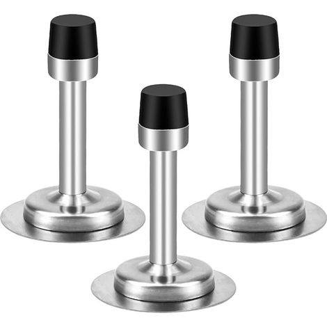 Butée de porte adhésive murale 2 en 1 en acier inoxydable avec caoutchouc noir (1/5)