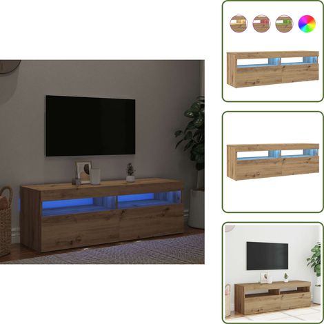 vidaXL Meuble TV avec lumières LED chêne artisanal bois d'ingénierie