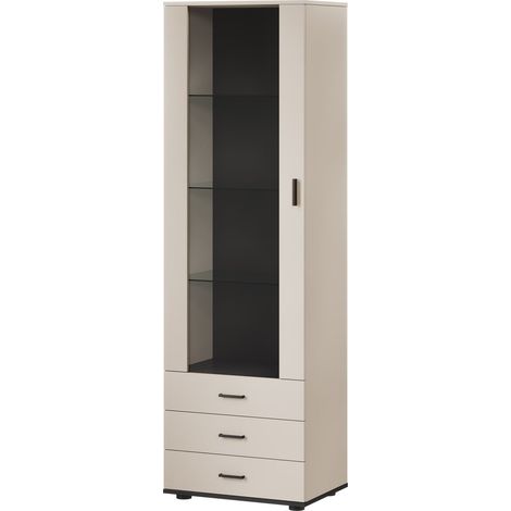 Étagère Tornola 102, Cachemire + Noir, Fermé, Avec tiroirs, Avec des portes, Stratifié, Verre, Le nombre de portes: 1, Nombre de tiroirs: 3, 192x60x41cm, LED: Disponible (1/5)