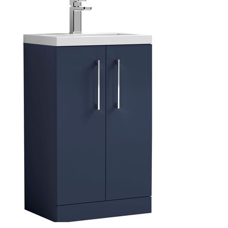 Bramshall Compact 500mm 2 Door Dark Blue Floor Standing Vanity Unit With Polymarble Basin