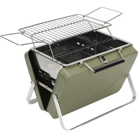 Barbecue portable au charbon de bois pliable en forme de carnet, idéal pour le camping, les pique-niques en plein air et les repas en extérieur (vert). (1/5)