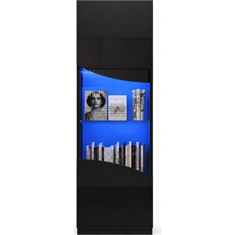 ELVMI Vitrine 4 Étagères, Verre Trempé, LED, pour Salon, Panneau de Particules, 35 x 50 x 165 cm, Noir (1/5)