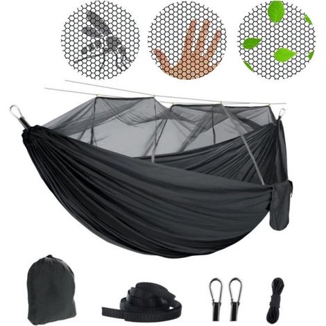 Amaca da campeggio con zanzariera, moschettoni e cinghie di fissaggio, portata 200 kg (260 x 140 cm), traspirante, ad asciugatura rapida, ideale per i viaggi. (1/5)