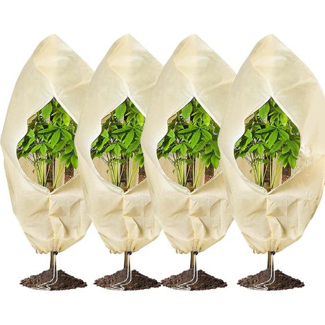 Lot de 4 housses de protection pour plantes, protection antigel, couverture antigel pour plantes avec cordon de serrage et fermeture éclair,80 x 100cm (1/5)