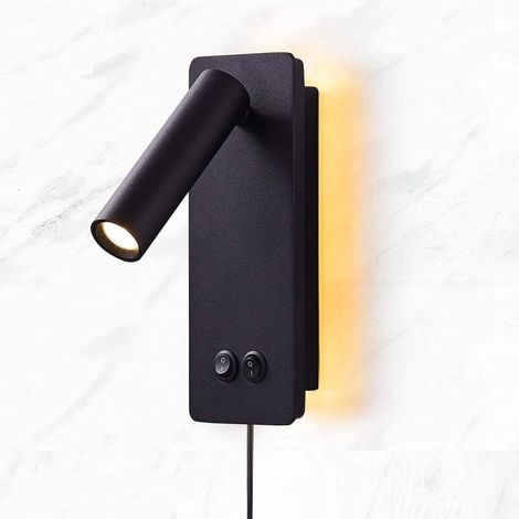Applique murale de lecture LED pour chambre à coucher, applique murale de nuit rétro-éclairée, applique murale de couleur chaude 3W + 6W 3000k (noir) (1/5)