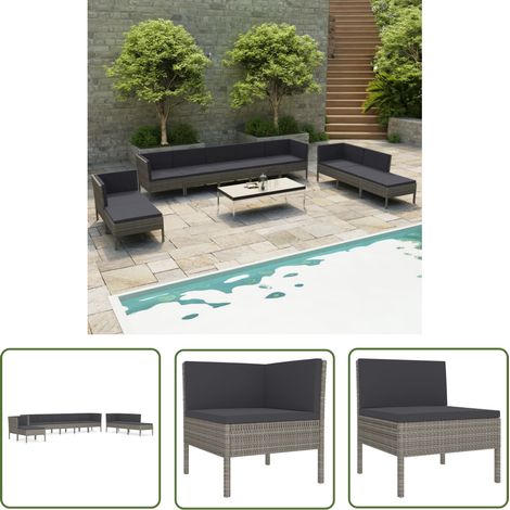 The Living Store Salon de jardin 10 pcs avec coussins Résine tressée Gris - Salon De Jardin - Mobilier De Jardin - Ensemble De Salon - Meubles De Jardin - Terrasse (1/5)