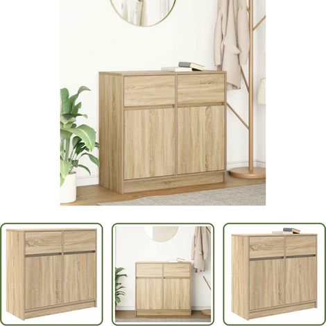 Schrank - Sideboard mit Schublade Sonoma-Eiche 80x34x76 cm Holzwerkstoff (1/5)