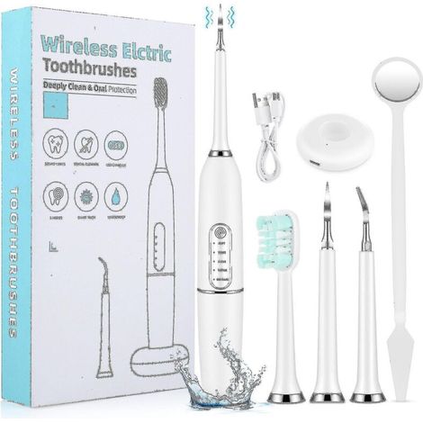 Professionelles Ultraschall-Zahnreinigungsset zur Zahnsteinentfernung für zu Hause. USB-aufladbar, inklusive 2 Aufsätzen und 5 Programmen zur Reinigung und Aufhellung der Zähne. (1/5)