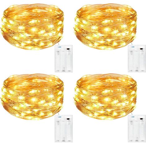 Guirlande Lumineuse [Lot de 4], Mini Guirlande LED a Pile 5m 50 LEDs Intérieur et Extérieur Décoration Lumière pour Chambre Noël Mariage Soirée Maison Jardin (Blanc Chaud) (1/5)