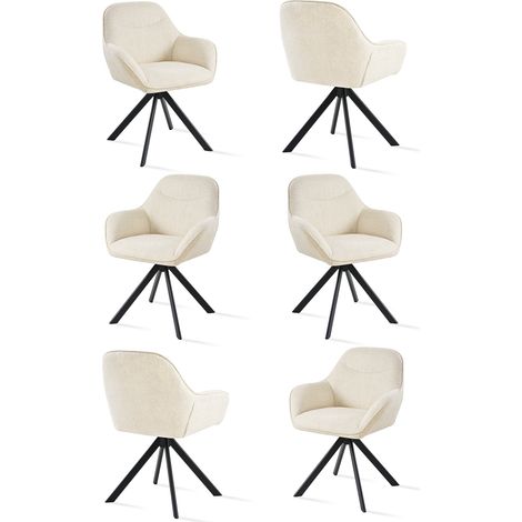 Goeurvant 360° Drehstühle mit weichem Sitz, eleganter, geschwungener Rückenlehne und ergonomischen Armlehnen, stilvoller Komfort für jedes Zimmer - 6er Set - Weiß - Chenille