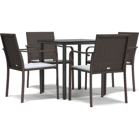 Maison Exclusive - Set Pranzo da Giardino 5pz con Cuscini in Polyrattan e Acciaio (1/5)