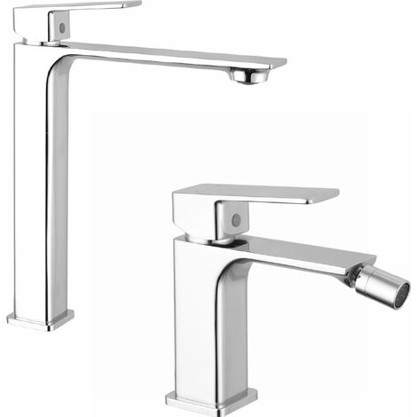 Paire de mitigeurs de lavabo haut Slim Bidet sans vidage en laiton chromé Mod. Ingrid