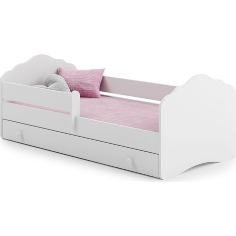 Lit enfant Fala 70x140 cm, blanc avec tiroir, barrière, matelas et sommier, pour chambre d'enfant