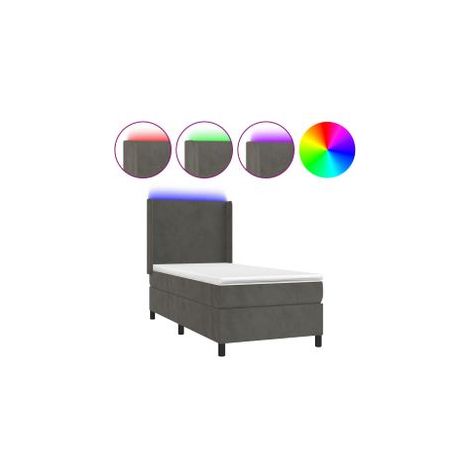 Sommier à lattes de lit matelas LED Gris foncé 90x200 Velours (1/5)