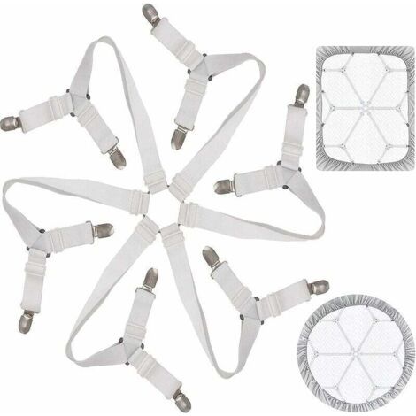 Tendeur Drap Housse Lit Drap Réglable Attache Drap Housse Élastique 3 Voies 6 Côtés Feuilles De Literie Bretelles Drap De Lit Attaches Pour Draps De Lit Coussin De Canapé Matelas Blanc