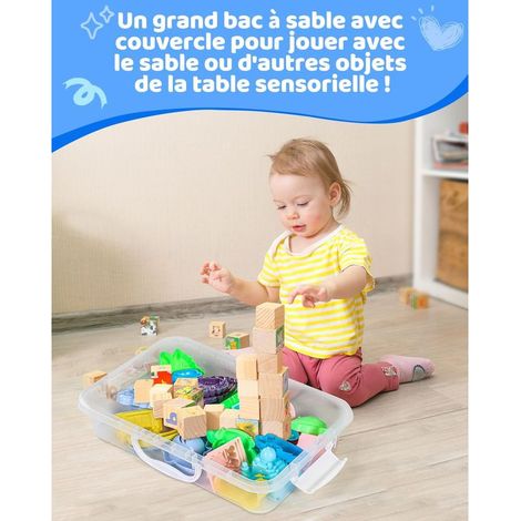 Sensorischer Sandkasten mit Deckel und Griff, tragbarer sensorischer Sandkastenbehälter für Kinder, Aktivitätstablett aus Kunststoff für Kleinkinder - (2er-Set, blau) (1/5)