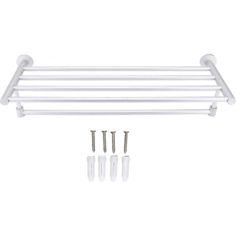 Wandmontierte Handtuchstange aus Aluminiumlegierung für das Badezimmer, 5 Haken, praktische Ablagefläche, Wandhalterung, stabiler Handtuchhalter. (1/5)