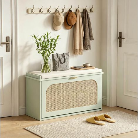 Mobile porta scarpe panca ingresso 80 x 26 x 47,5 cm con seduta, vano nascosto verde OKMYHOME (1/5)