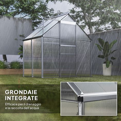 Portail battant gris argenté 192,5x131x200 cm en aluminium et polycarbonate, avec fenêtre de toit et porte battante. (1/5)
