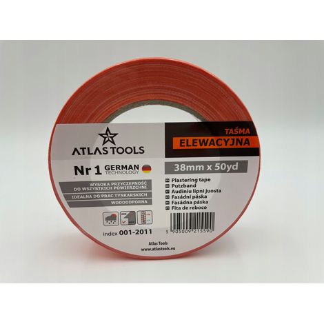 Cinta adhesiva para fachadas Atlas Tools, delicada, suave, económica, impermeable, para enlucido, 38 mm/50 yd. (1/5)