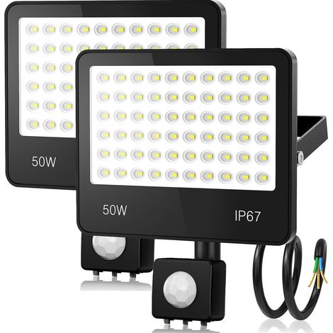 Projecteur LED Extérieur 50W avec Détecteur de Mouvement 5000LM 6500K Blanc Froid Spot Exterieur LED, IP67 Étanche Éclairage de Sécurité pour Jardin, Patio, Garage, Entrée, 2 Pièces (1/5)